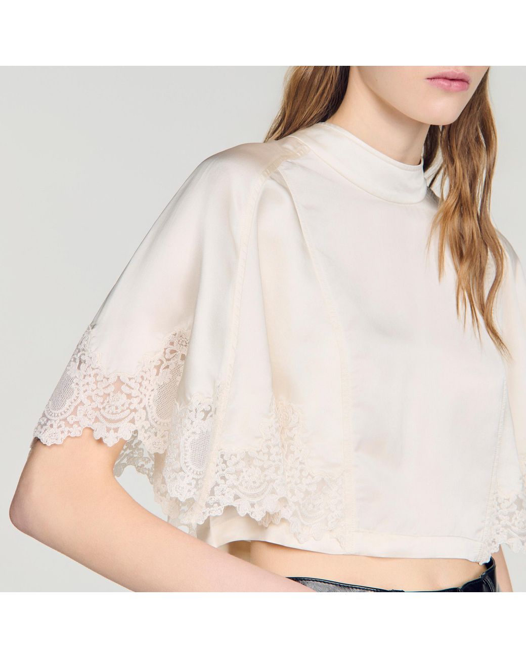 Sandro Blue Satin Cape-Effect Crop Top