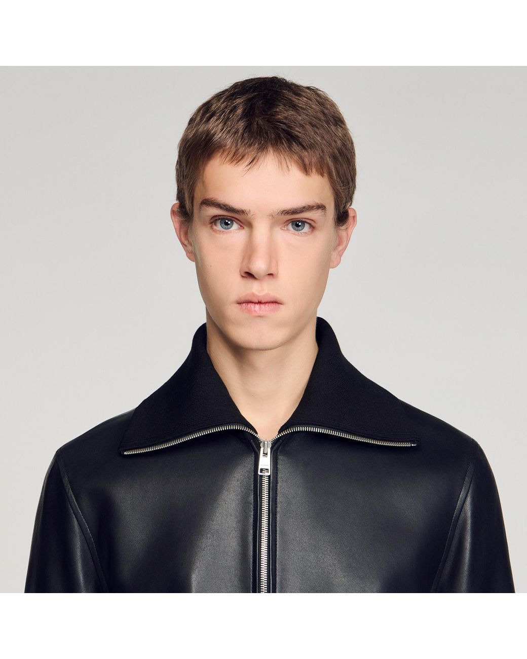 Sandro Blue Zipped Leather Jacket for men