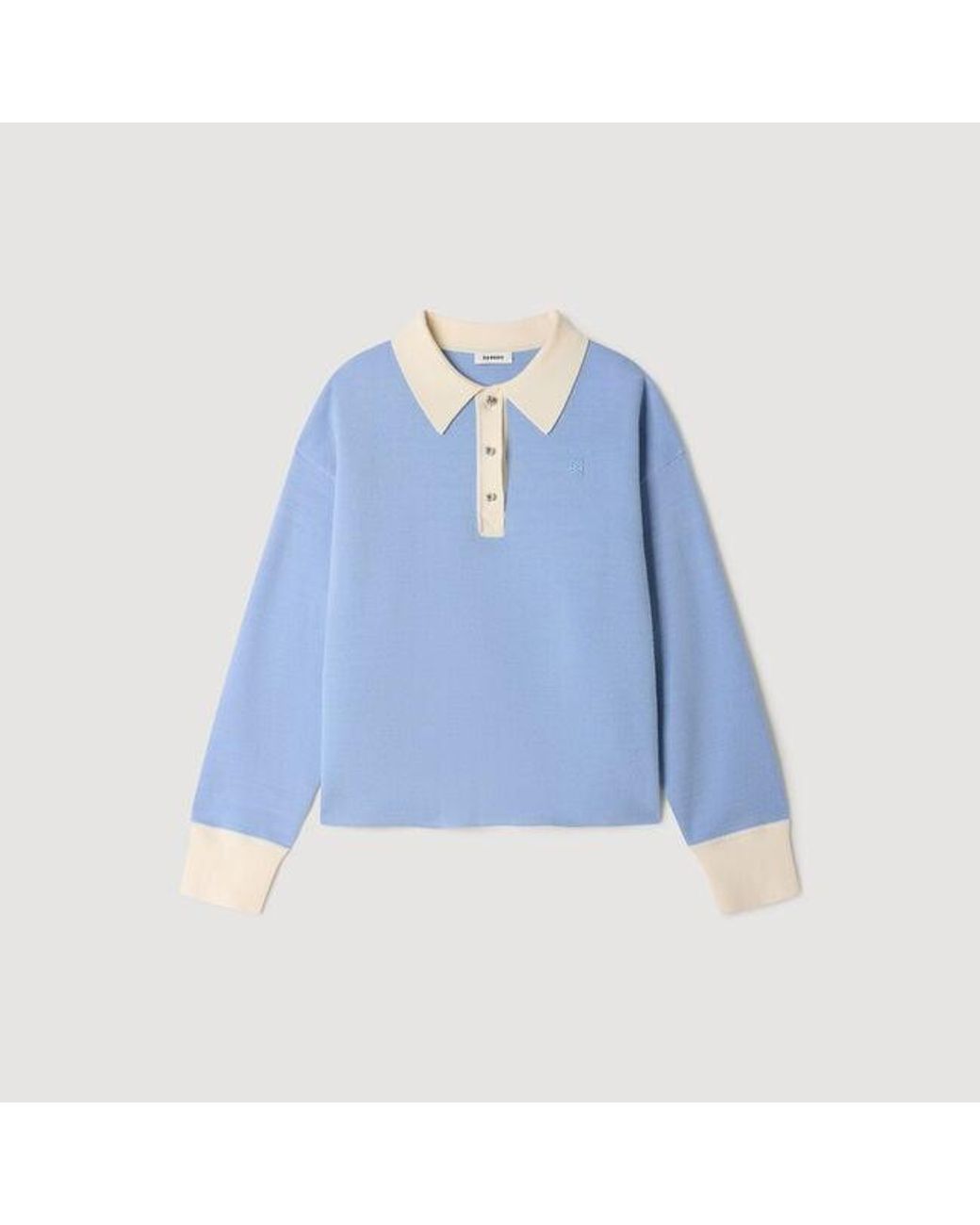 Sandro Blue Two-Tone Wool Polo Sweater