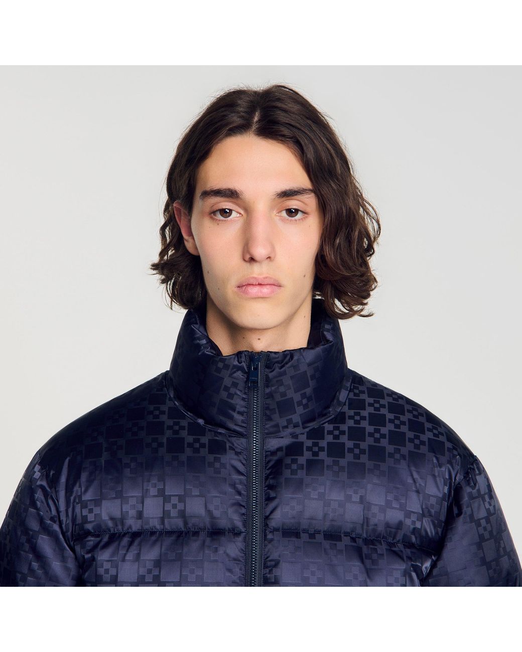 Sandro Blue Water-Repellent Cross-Motif Puffer for men
