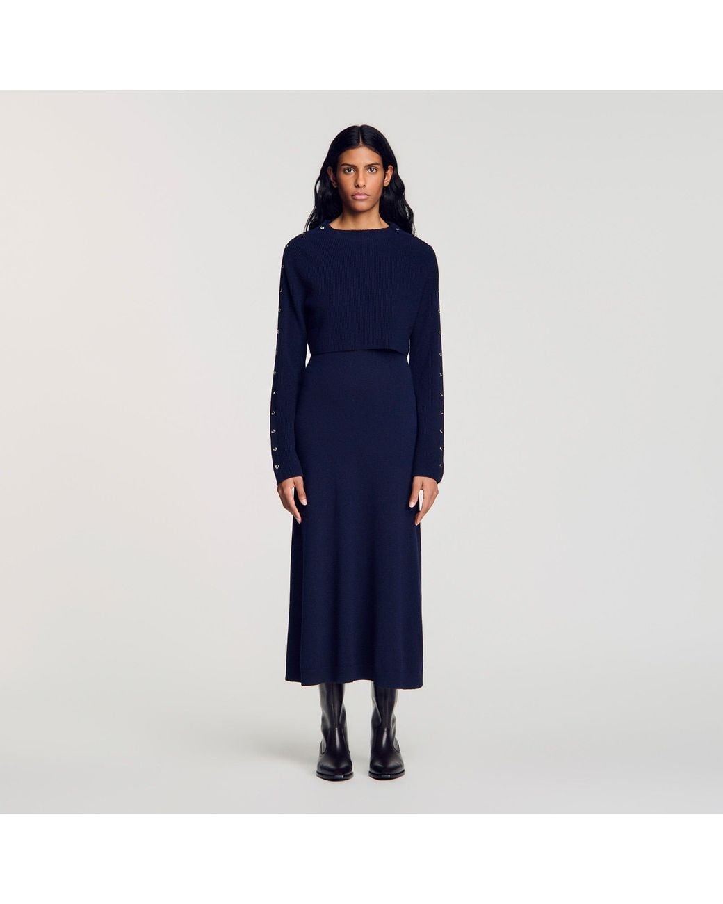 Sandro Blue In-1 Knit Maxi Dress