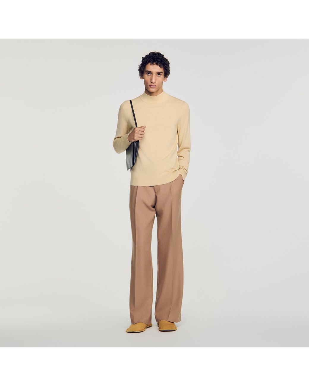 Sandro Natural Wool Jumper With Standing Collar for men