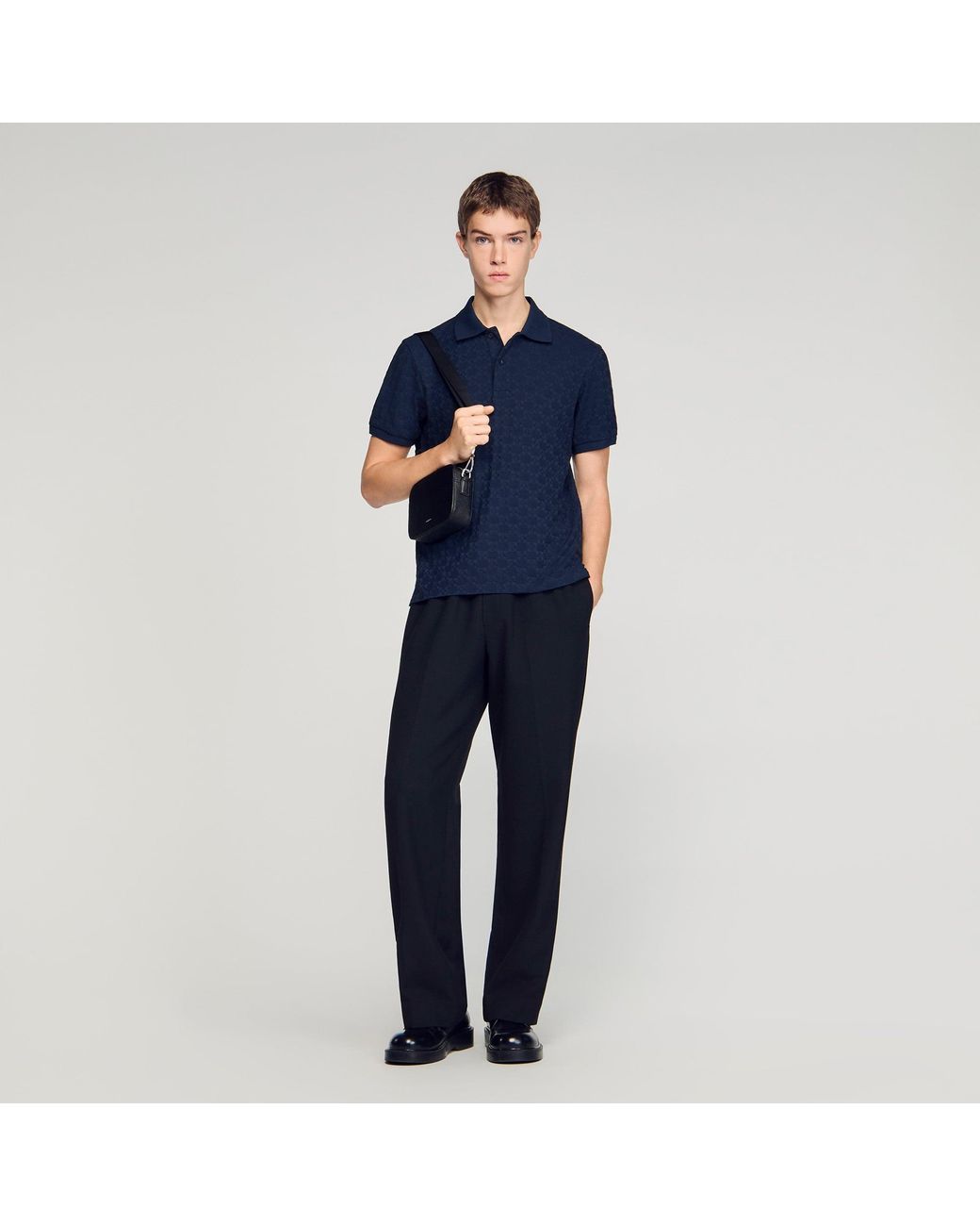 Sandro Blue Square Cross Jacquard Polo Shirt for men