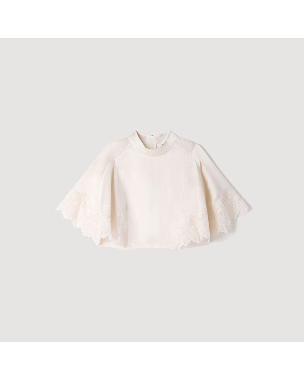 Sandro Blue Satin Cape-Effect Crop Top