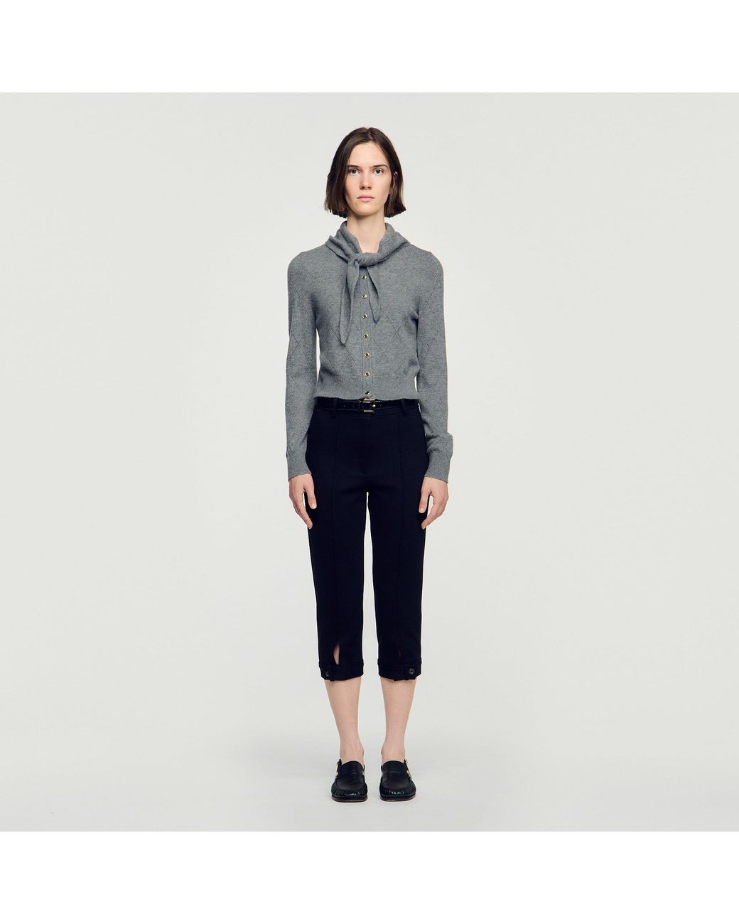 Sandro Blue Pointelle Knit Cardigan