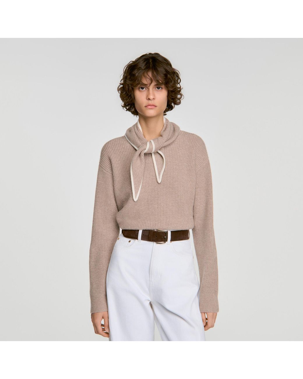 Sandro White Sweater With Removable Scarf