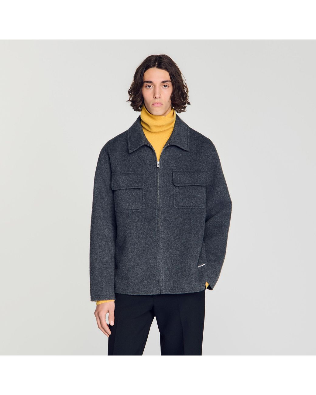 Sandro Blue Zipped Wool Overshirt for men