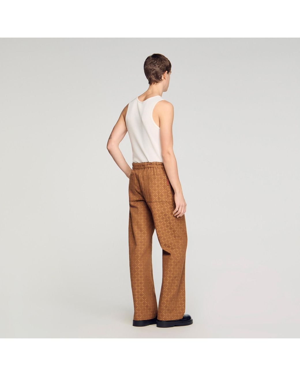 Sandro Natural Wide-Leg Jacquard Squarecross Jeans for men