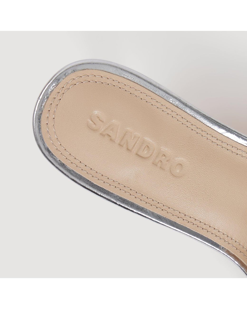Sandro White Heeled Metallic Leather Mules