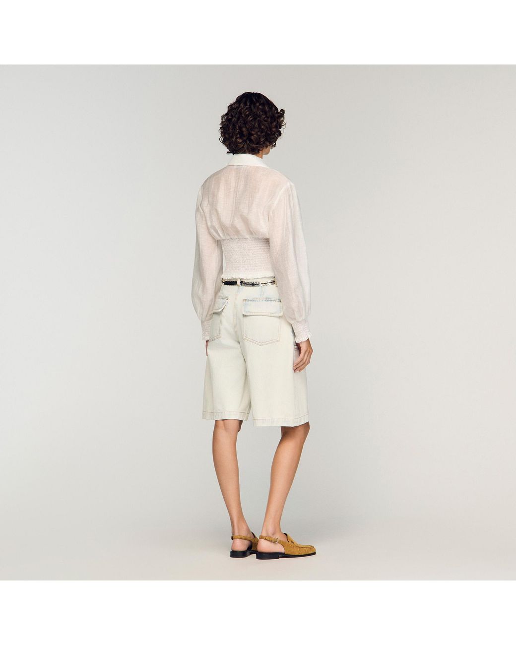 Sandro Natural Smocked Linen Shirt