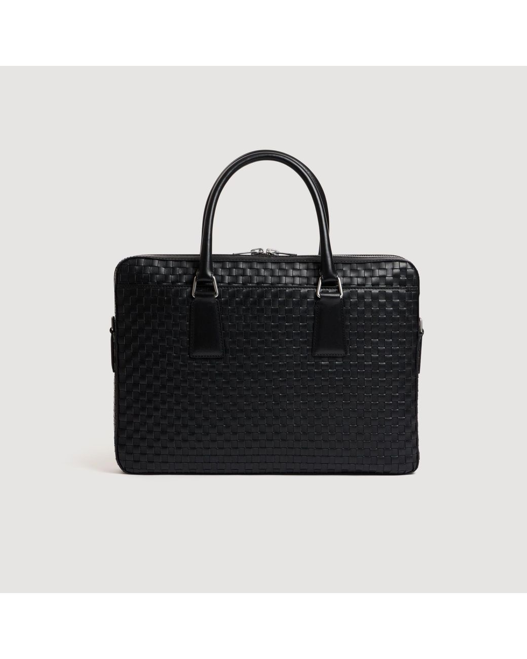 Sandro Black Woven Leather Briefcase for men