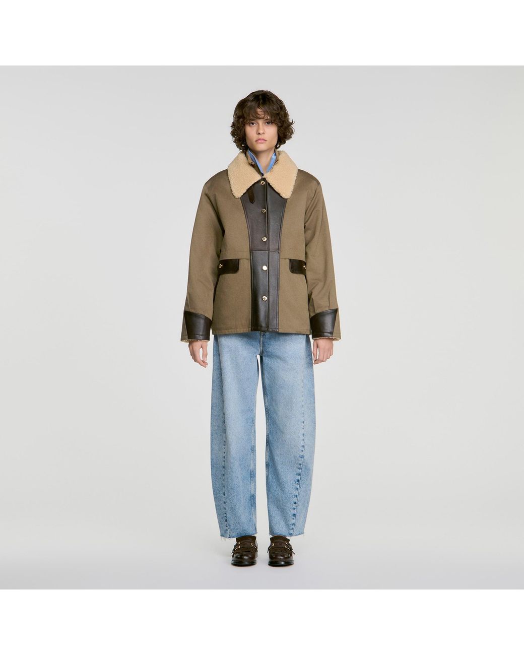 Sandro Blue Two-Tone Shearling Coat