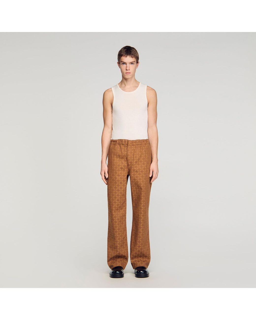 Sandro Natural Wide-Leg Jacquard Squarecross Jeans for men