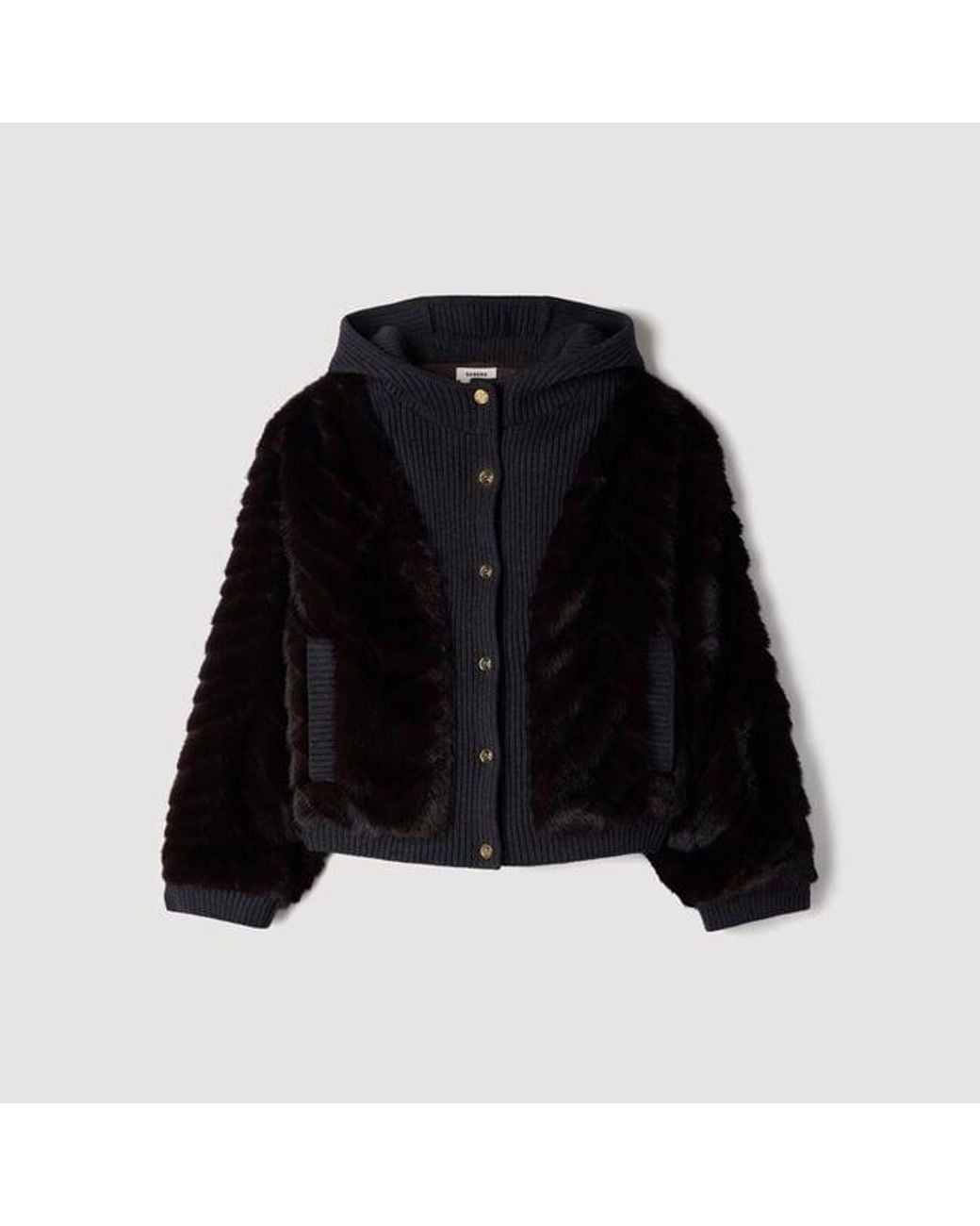 Sandro Blue Faux Fur And Knit Jacket