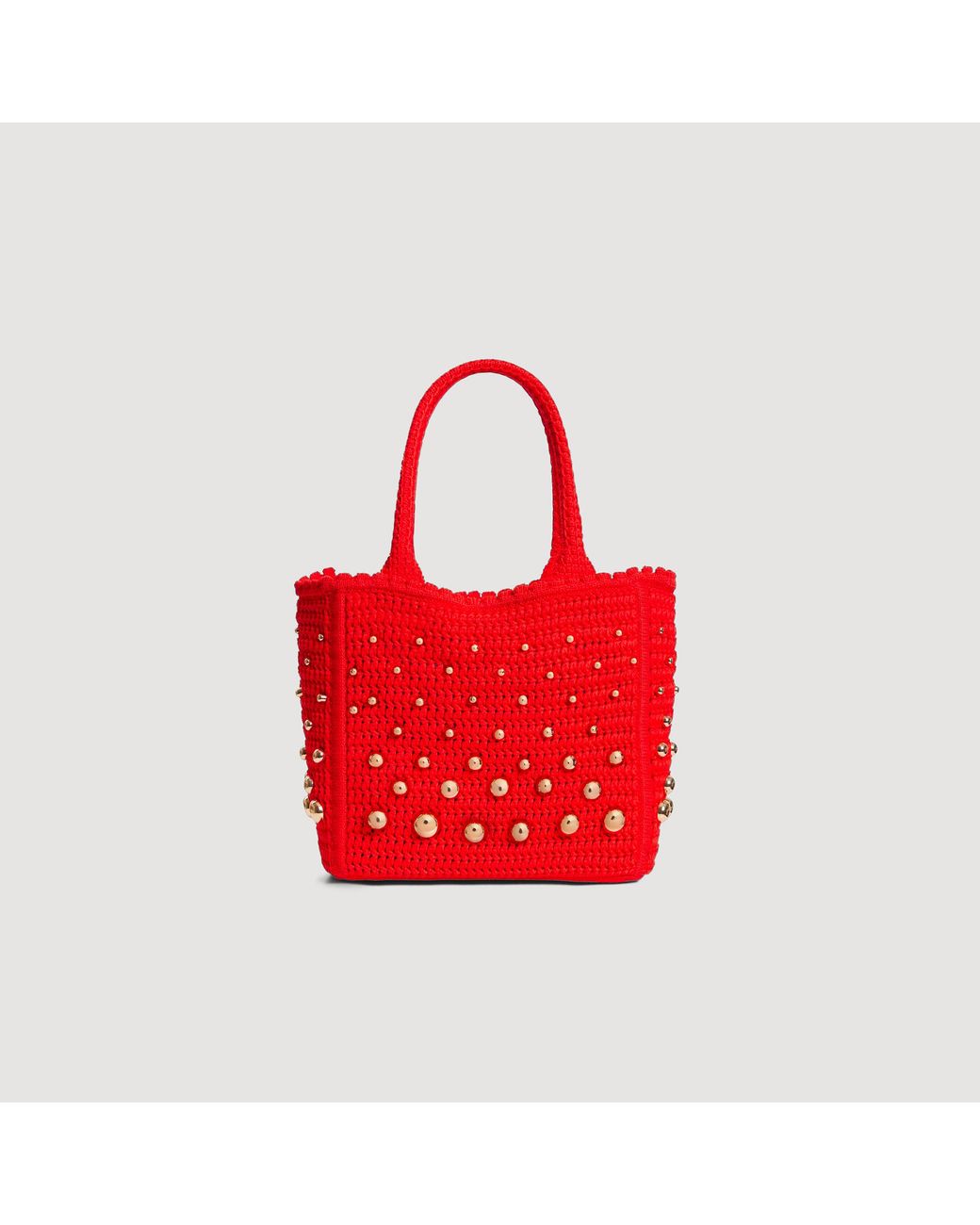 Sandro Red Studded Crochet Bag