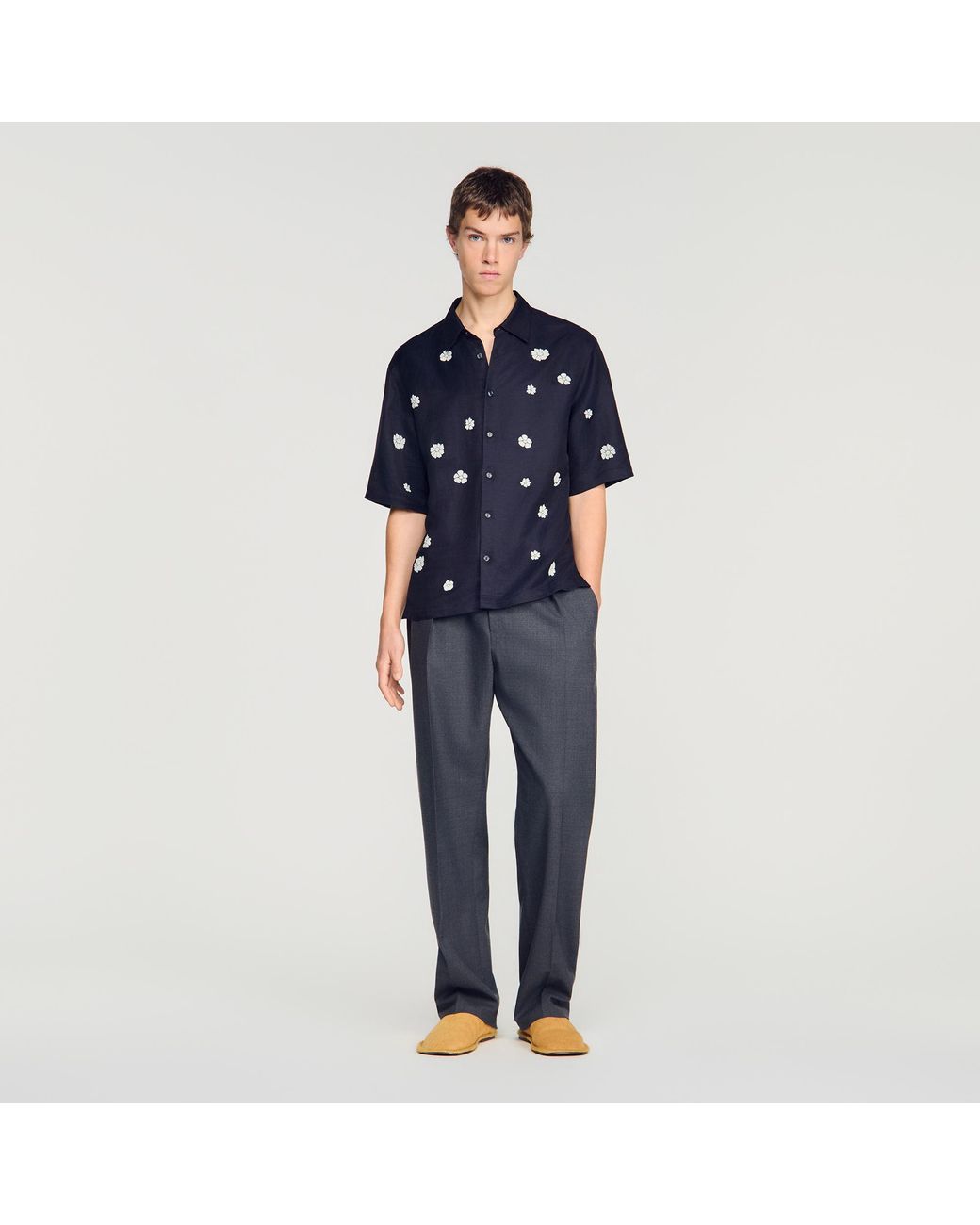 Sandro Blue Loose-Fit Floral Shirt for men
