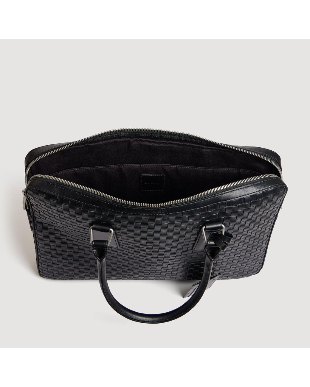 Sandro Black Woven Leather Briefcase for men