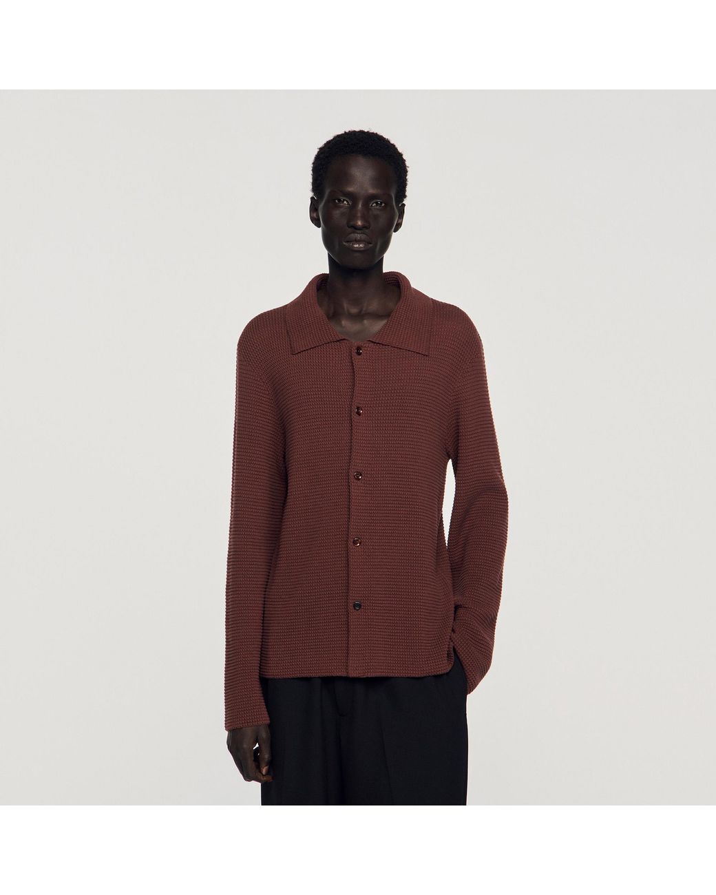 Sandro Red Waffle-Knit Shirt for men