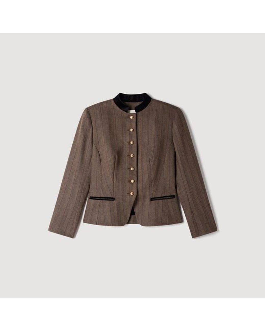 Sandro Black Striped Wool Suit Jacket
