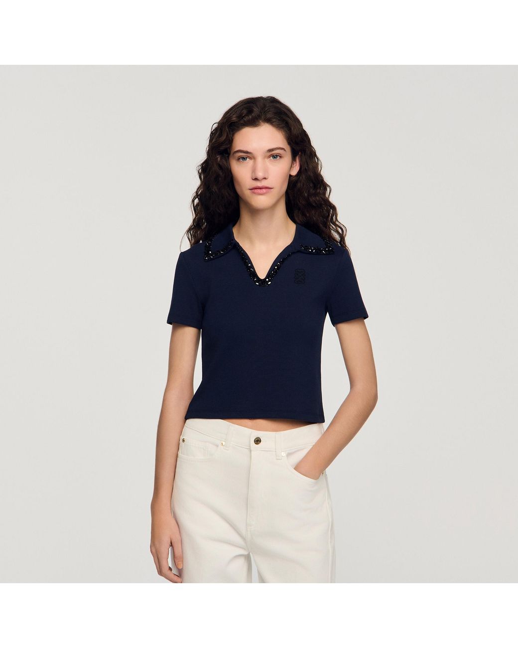 Sandro Blue Pearl Collar Polo