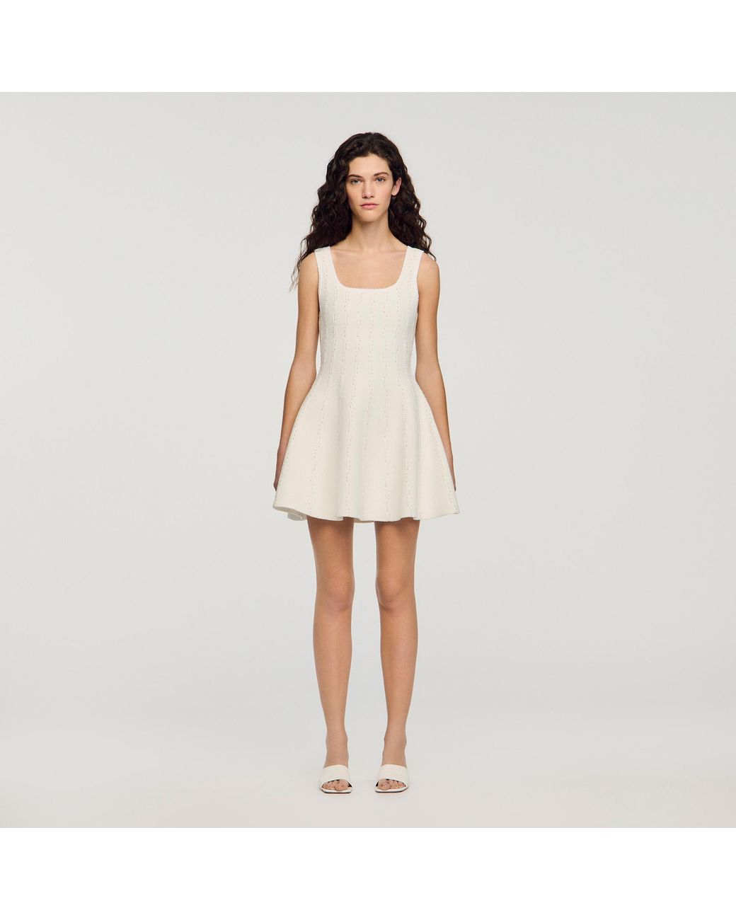 Sandro Natural Beaded Knit Short Dress