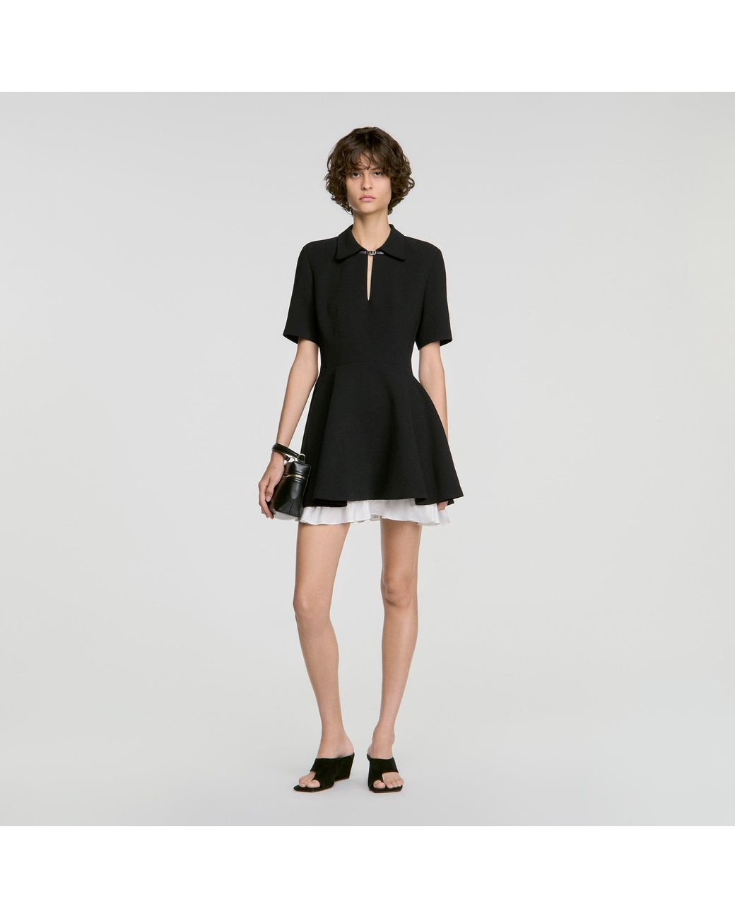 Sandro Black Short Contrast Skater Dress