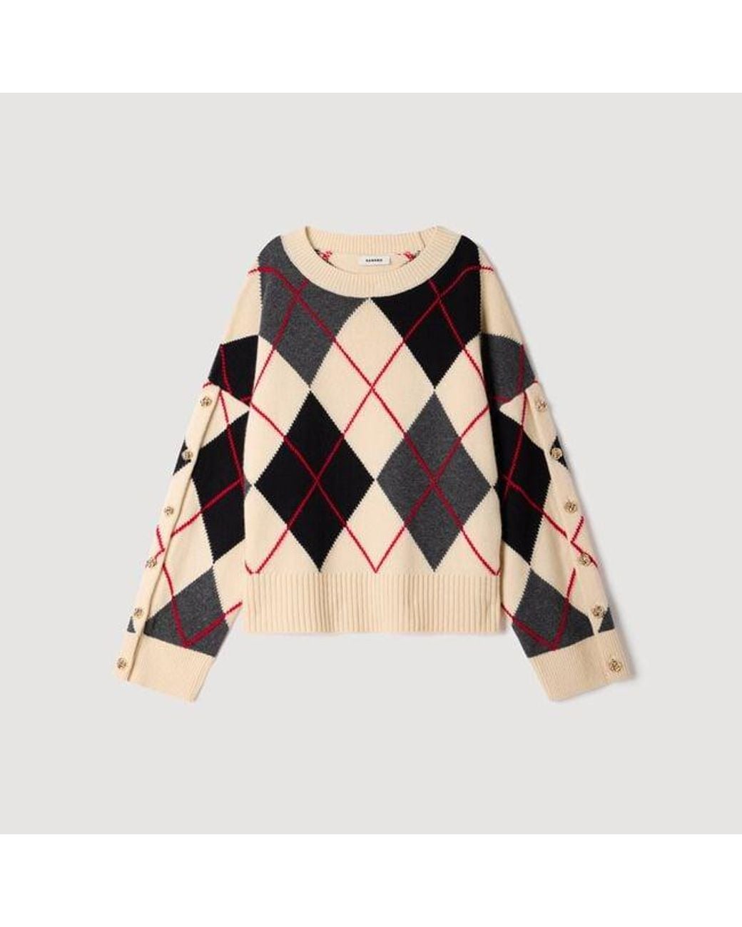 Sandro Blue Argyle Sweater With Buttons