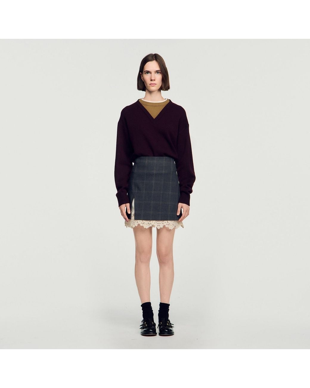 Sandro Blue Short Skirt With Lace Panel