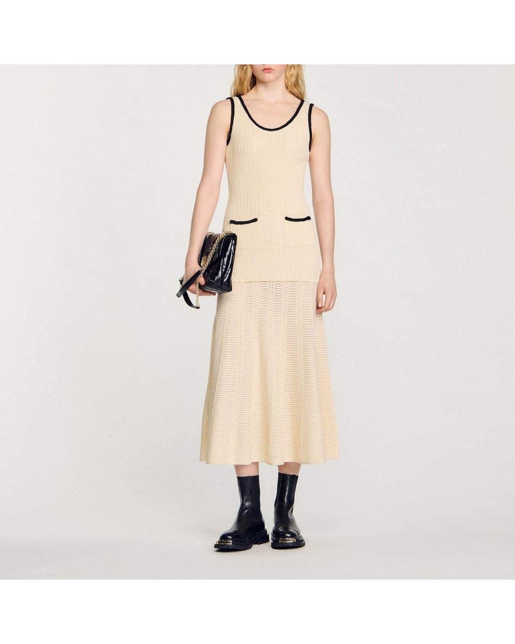 sandro tuileries pointelle knit dress in Natural Sep-2025