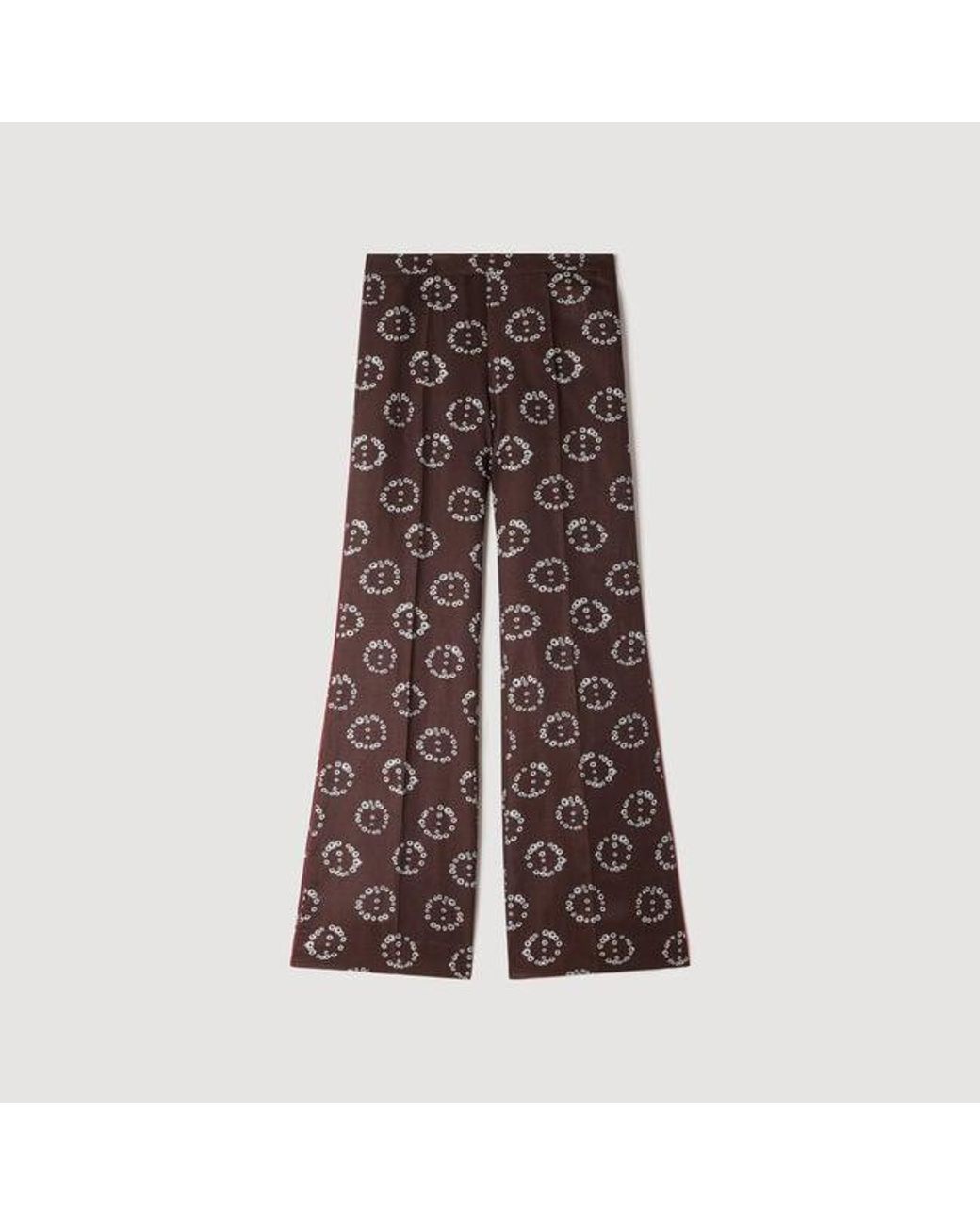 Sandro Blue Floral-Print Flowy Trousers