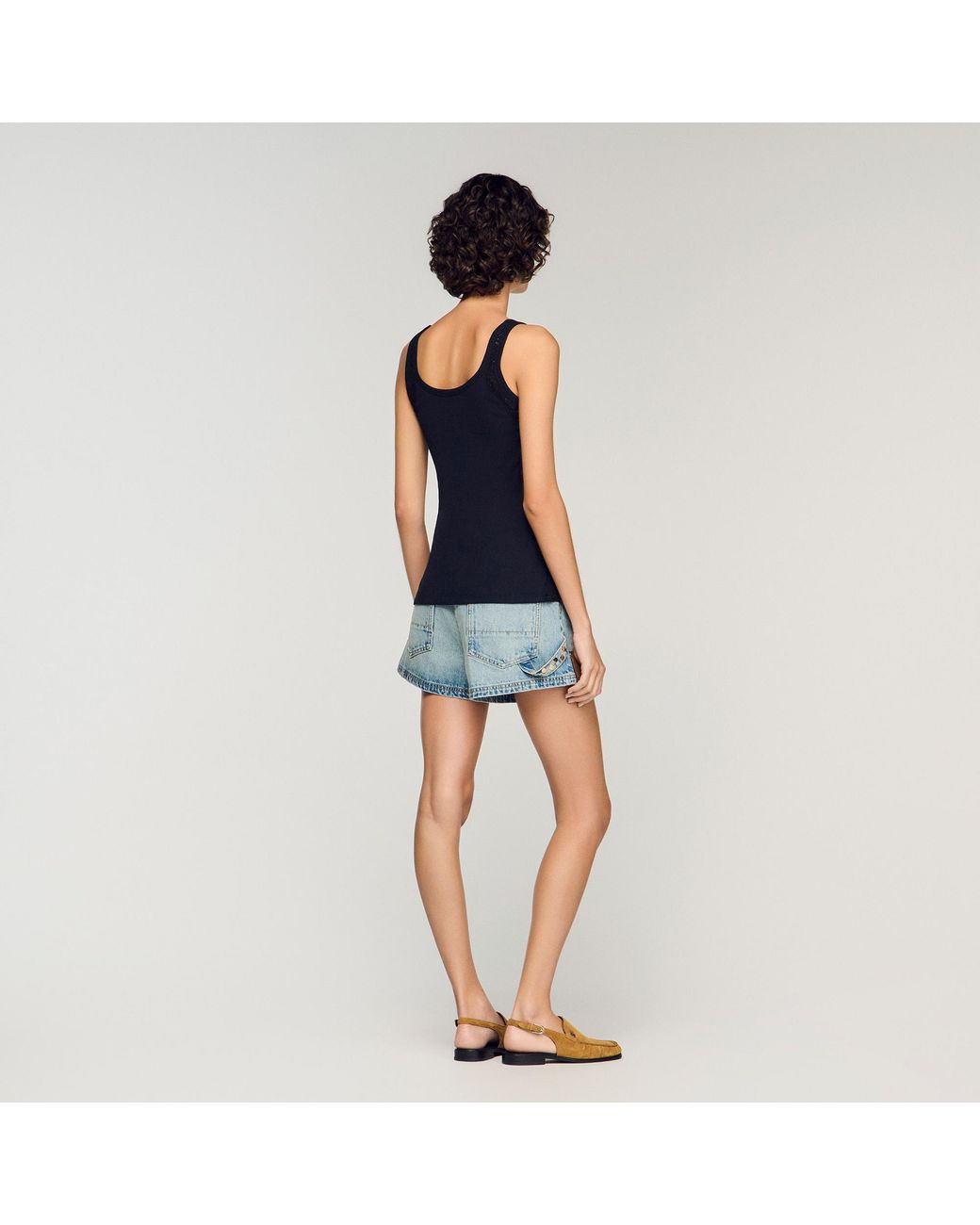 Sandro Blue Vest Top With Lace Detail