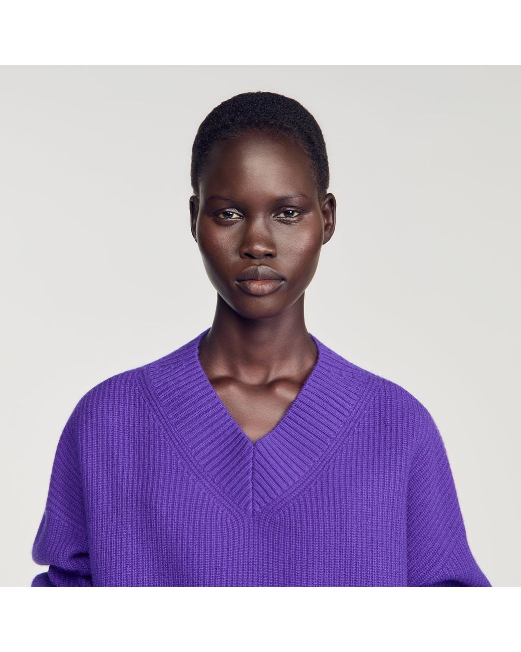 Sandro Purple Ribbed Wool And Cashmere Sweater