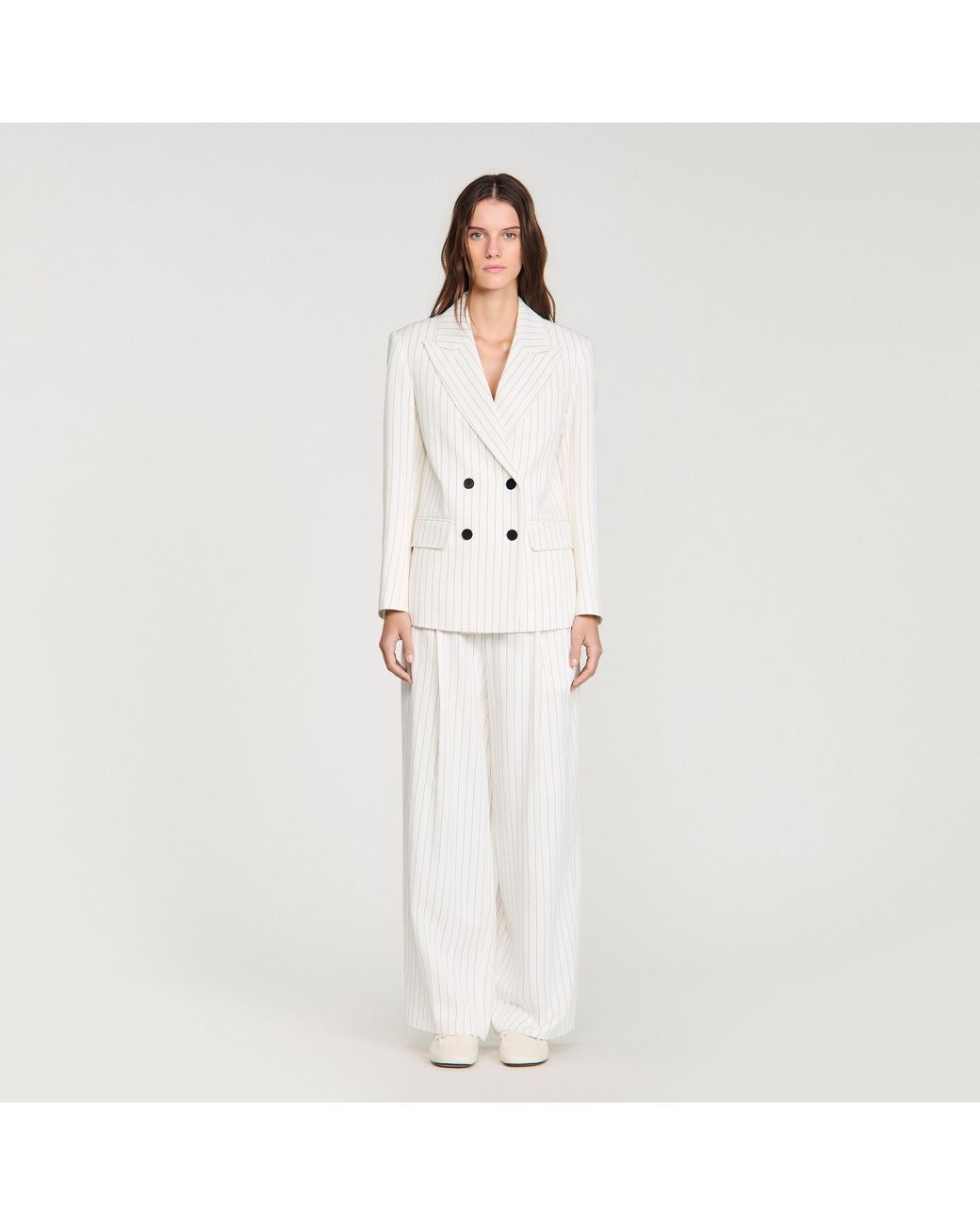 Sandro White Striped Suit Jacket