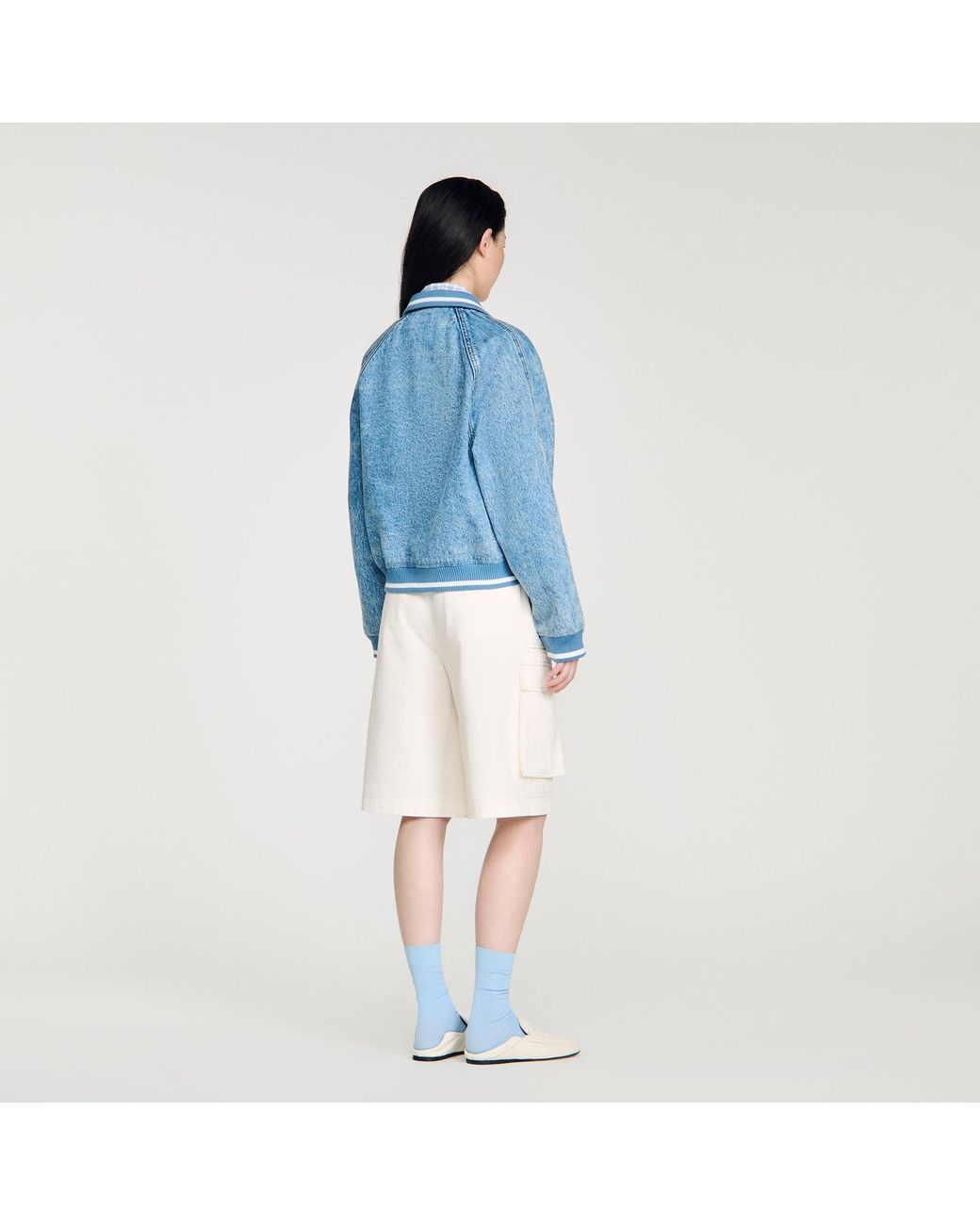 Sandro Blue Rib-Trimmed Denim Jacket