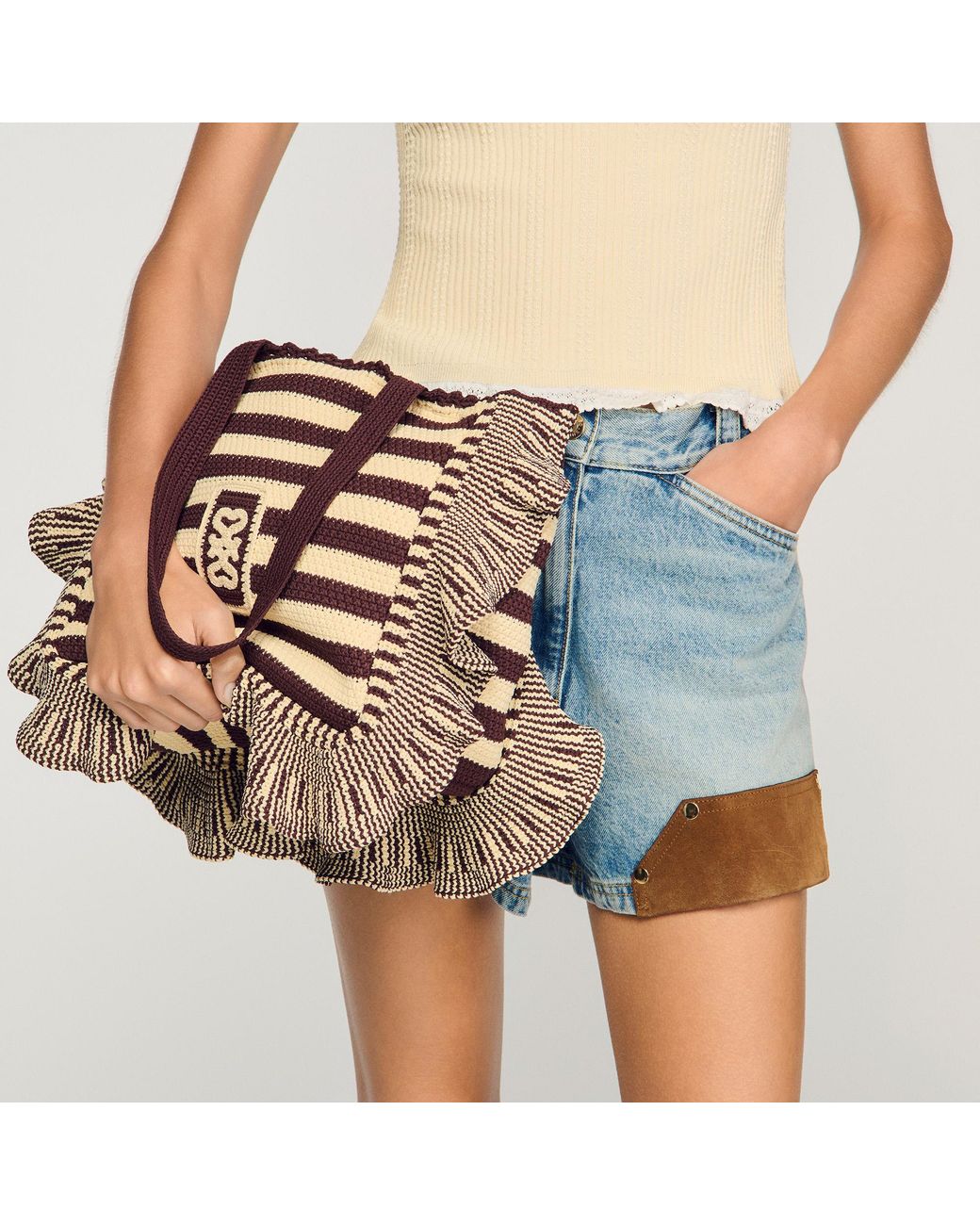 Sandro Multicolor Striped Crochet Bag