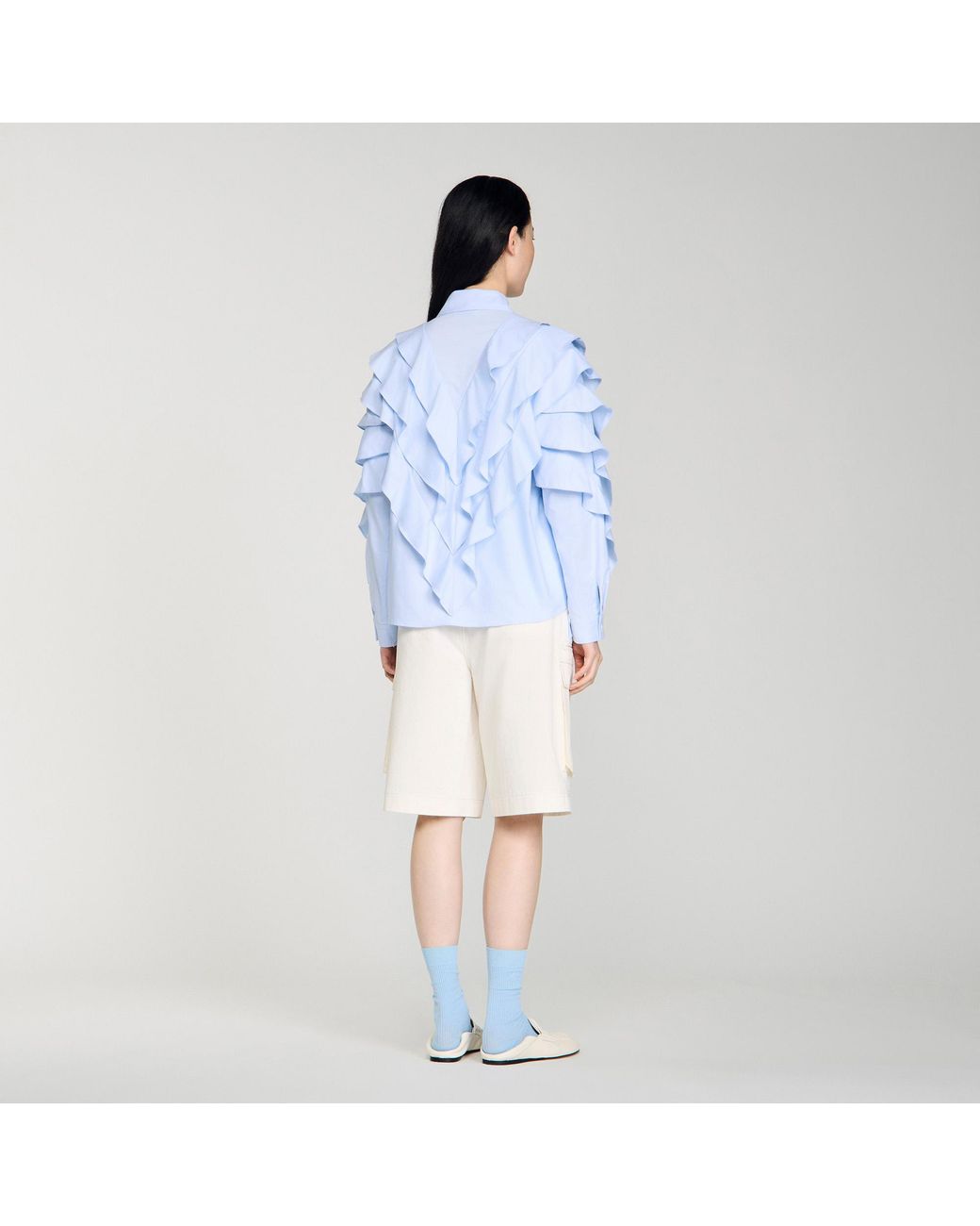 Sandro Blue Ruffled Cotton Shirt