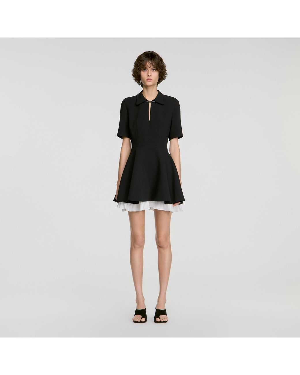 Sandro Black Short Contrast Skater Dress