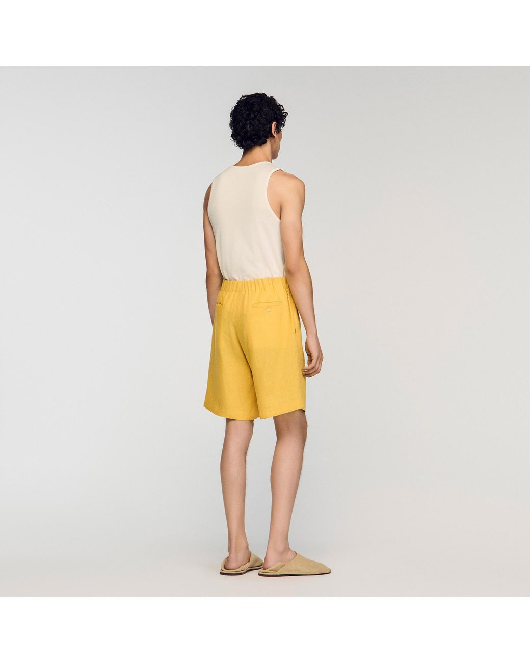 Sandro Yellow Elastic Waist Linen Shorts for men