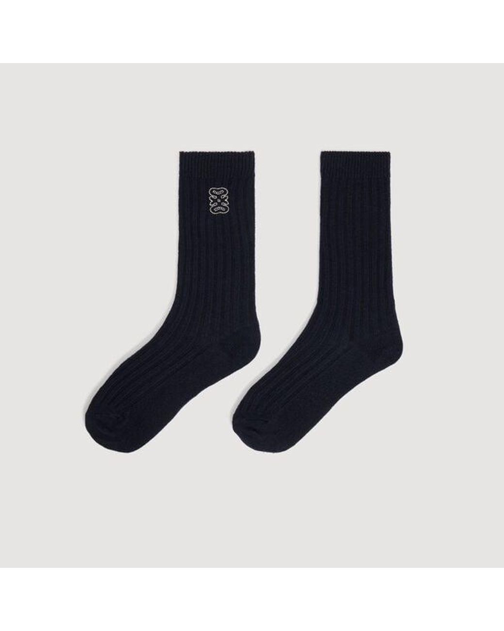 Sandro Blue Ribbed Logo Socks