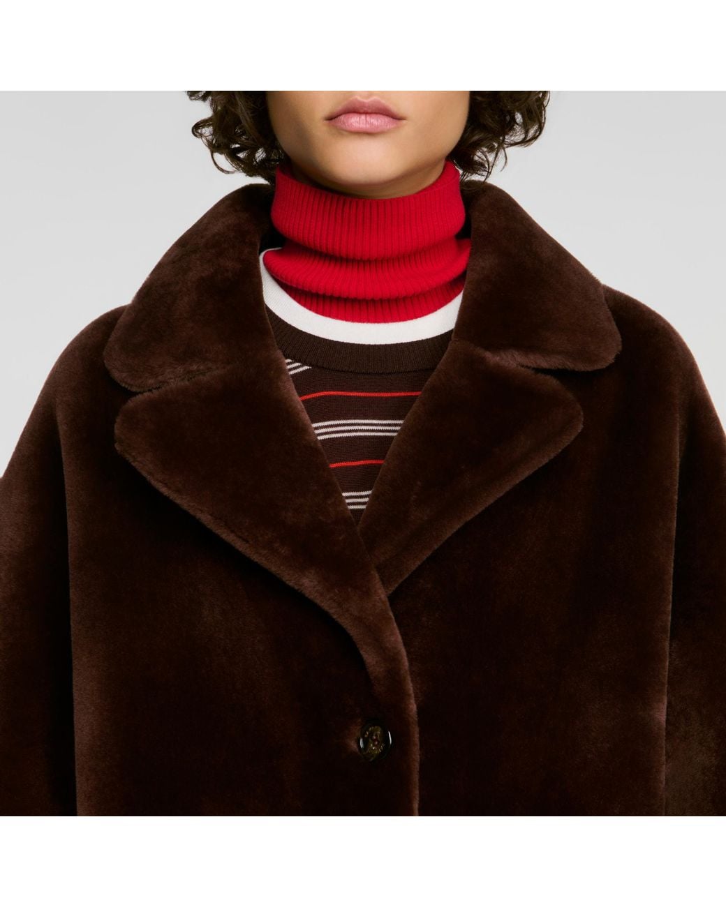 Sandro Brown Belted Shearling Coat