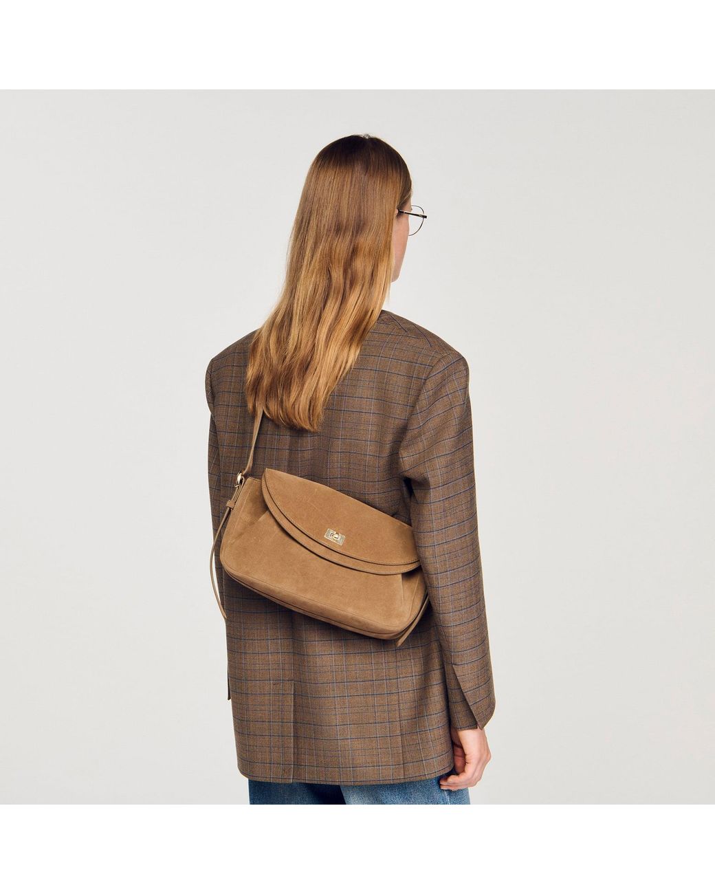 Sandro Brown Le Mambo Suede Leather Bag