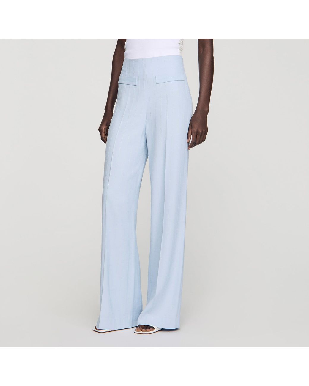 Sandro Blue Striped Sequin Trousers
