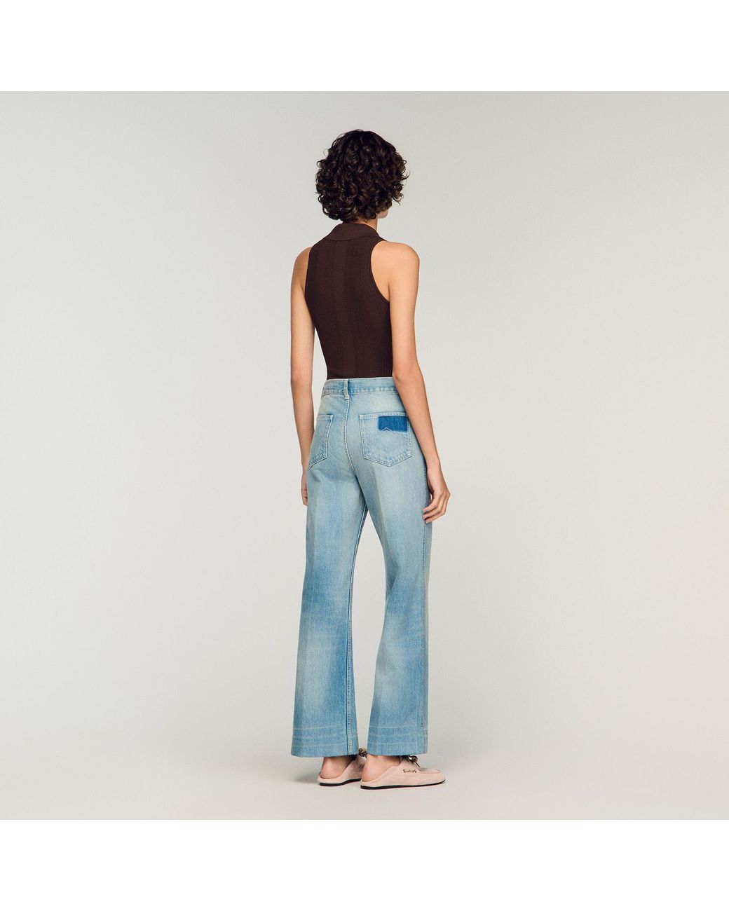 Sandro Blue Faded Straight Zipped Cotton Jeans