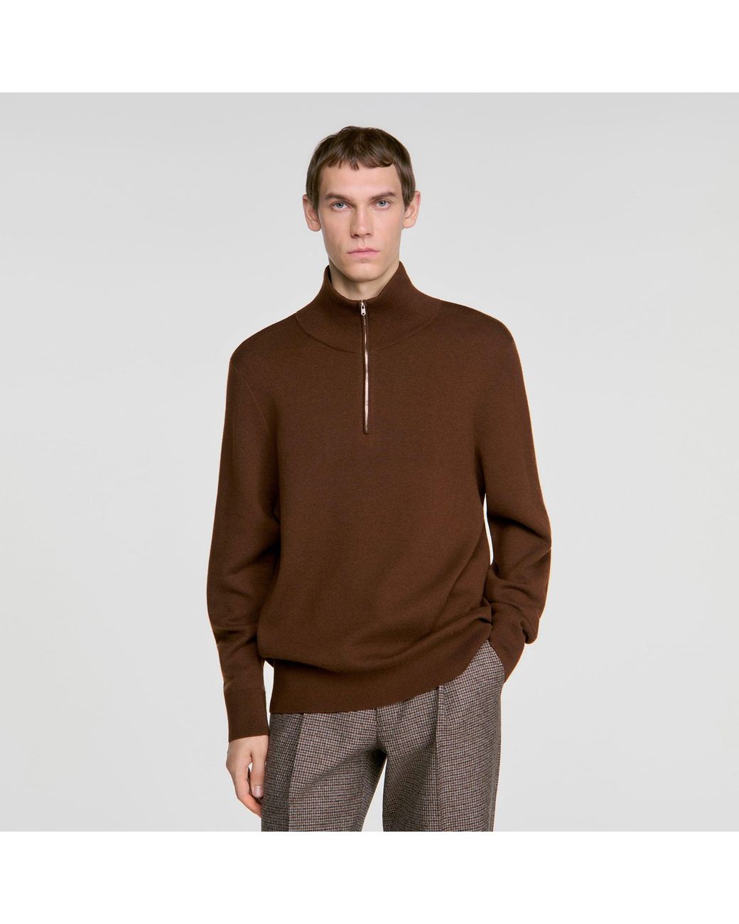 Sandro Brown Jumper With Standing Collar for men