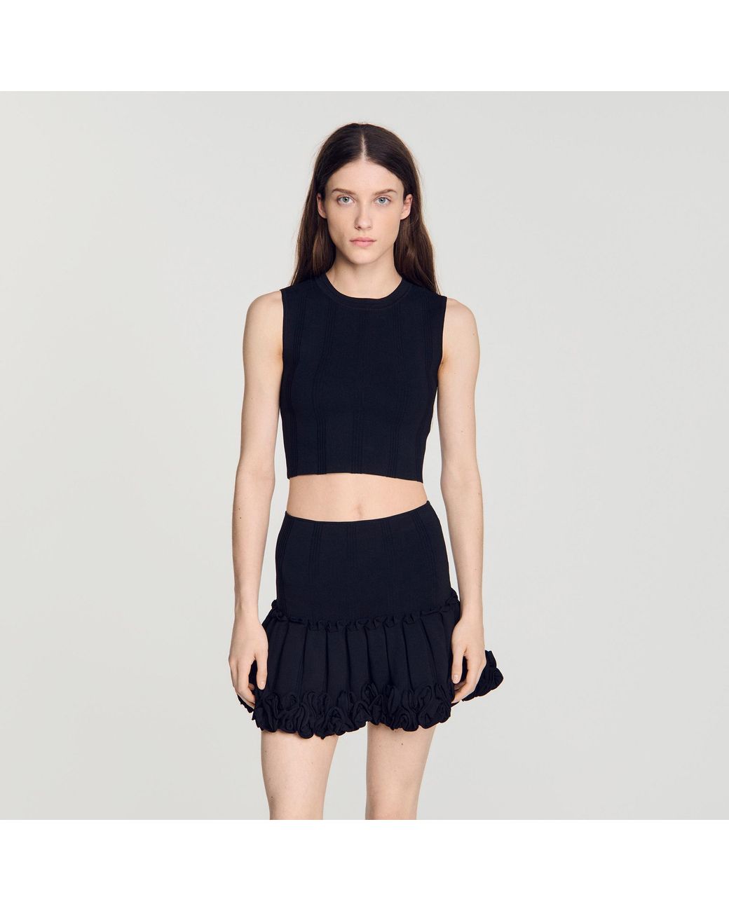 Sandro Blue Cropped Ribbed Knit Top