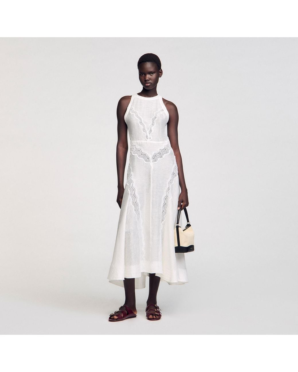 Sandro Lace Trim Maxi Dress in White | Lyst UK Sandro Lace Trim Maxi Dress in White | Lyst UK