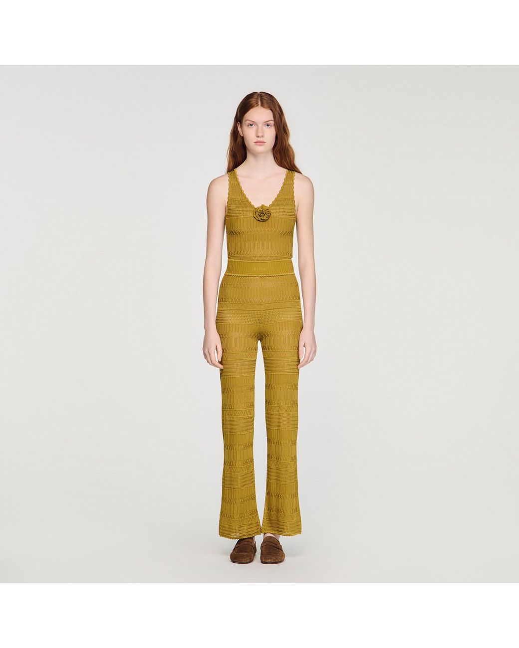 Sandro Metallic Pointelle Knit Trousers