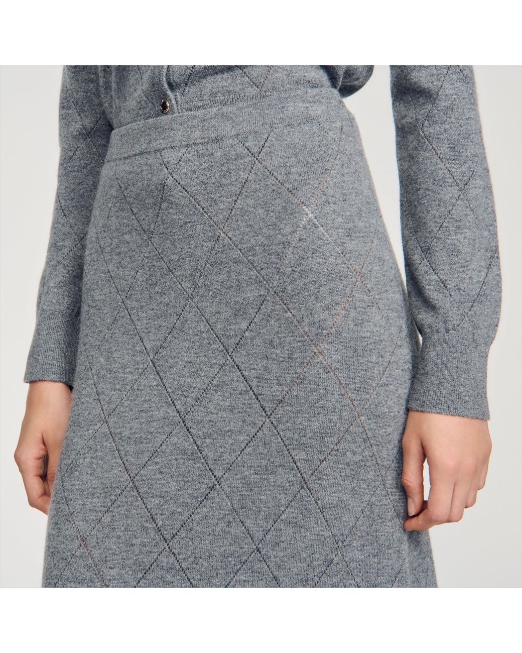 Sandro Gray Pointelle Knit Maxi Skirt