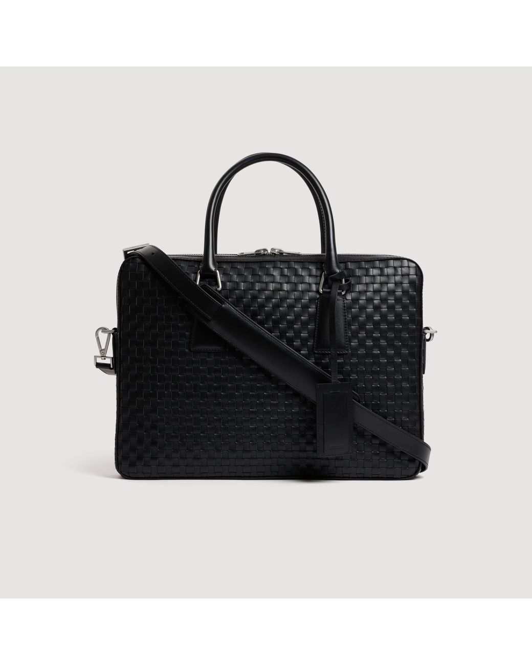 Sandro Black Woven Leather Briefcase for men
