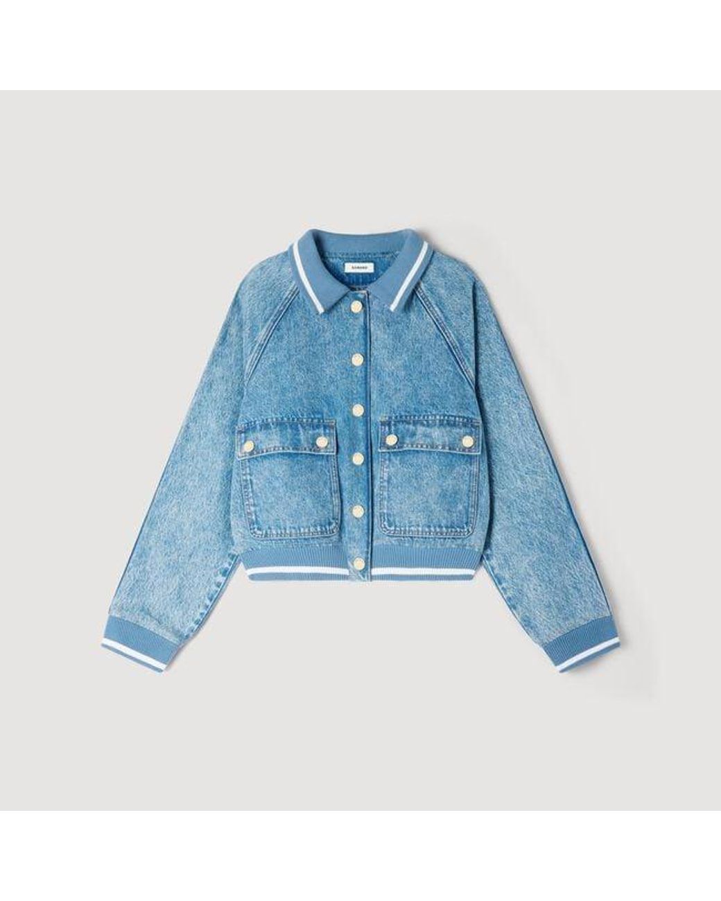 Sandro Blue Rib-Trimmed Denim Jacket